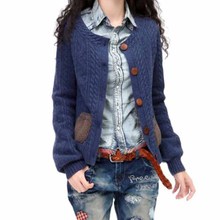 阿卡同款秋冬款女圆领羊绒开衫短款加厚麻花针织毛衣宽松外套