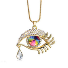 韩国时尚长款吊坠女 眼睛水晶泪滴睫毛项链 毛衣链饰品批发