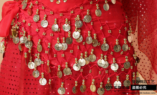 Dance wear belly dance waist chain belt new 128 coins chiffon yoga Indian dance practice waist chain accessories