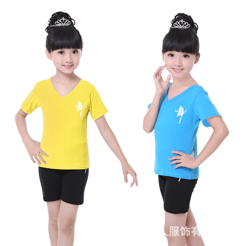 Ropa de baile para niños ropa de práctica Ropa de baile para niñas con cuello en V verano Camiseta de manga corta ropa de práctica ropa de cuerpo traje