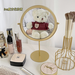 Vintage mirror with Ins-style, suitable for women, minimalist, desktop, rotating, home vanity mirror, student dormitory use