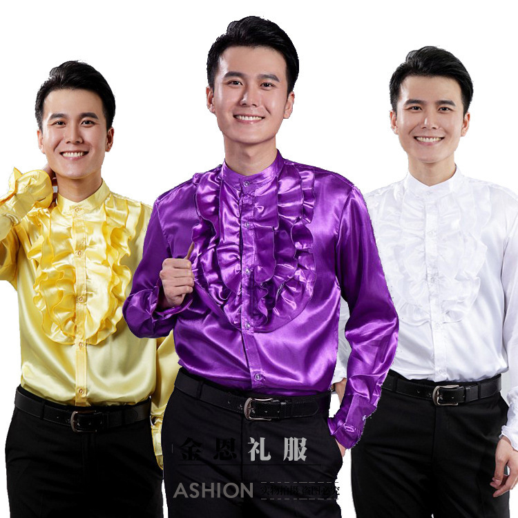 Long-Sleeved Performance Shirt, Chorus Performance Clothing, Studio Photo Performance Clothing, Purple, Yellow and White Men's Dress