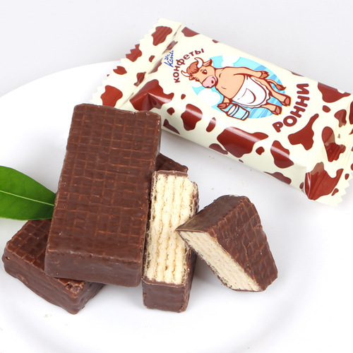 Large Cow Wafer Russian Big Cow Wafer Konti Kangji Chocolate Wafer Snack Candy 500g