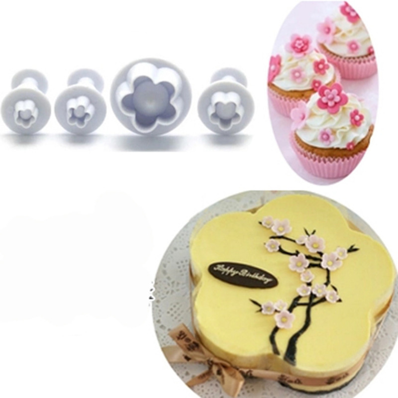 DIY fondant cake mold 4PCs plum blossom spring mold printing cutting mold press mold biscuit mold
