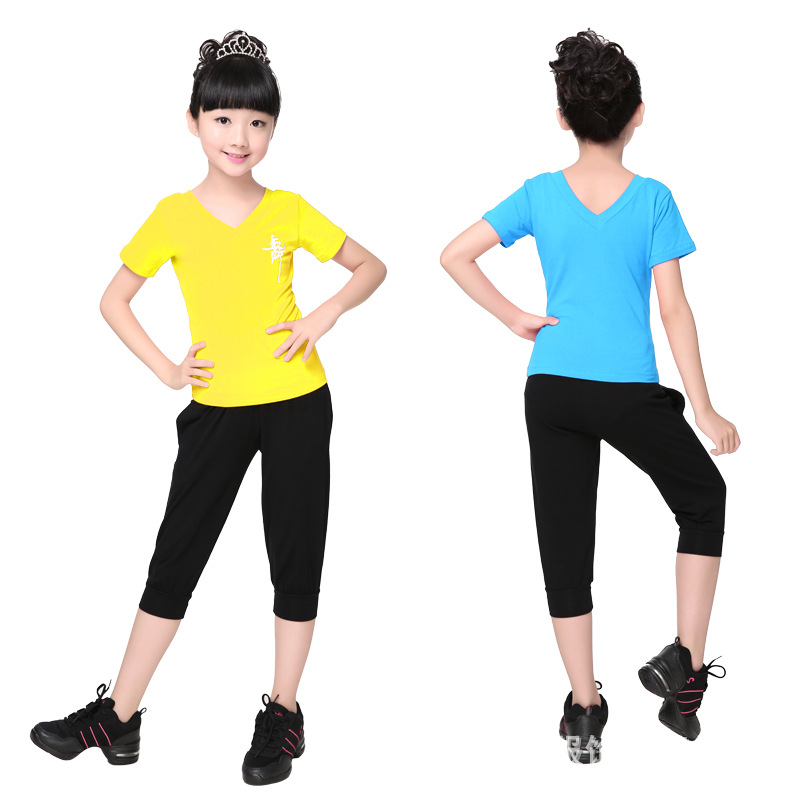Ropa de baile para niños ropa de práctica para niñas traje corto de manga corta examen con cuello en V Ropa de baile práctica pantalones ropa de baile latino
