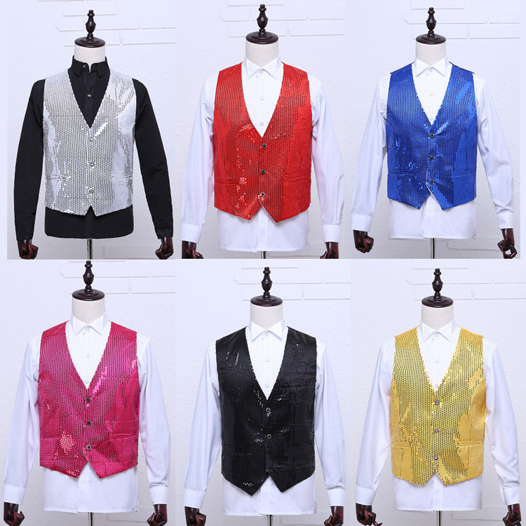 Men's Stage Performance Clothing Sequin Vest Photo Studio Photo Host Singer Emcee Colorfulful Dance Vest Men's Stage Performance Clothing Sequin Vest Photo Studio Photo Host Singer Emcee Colorfulful Dance Vest