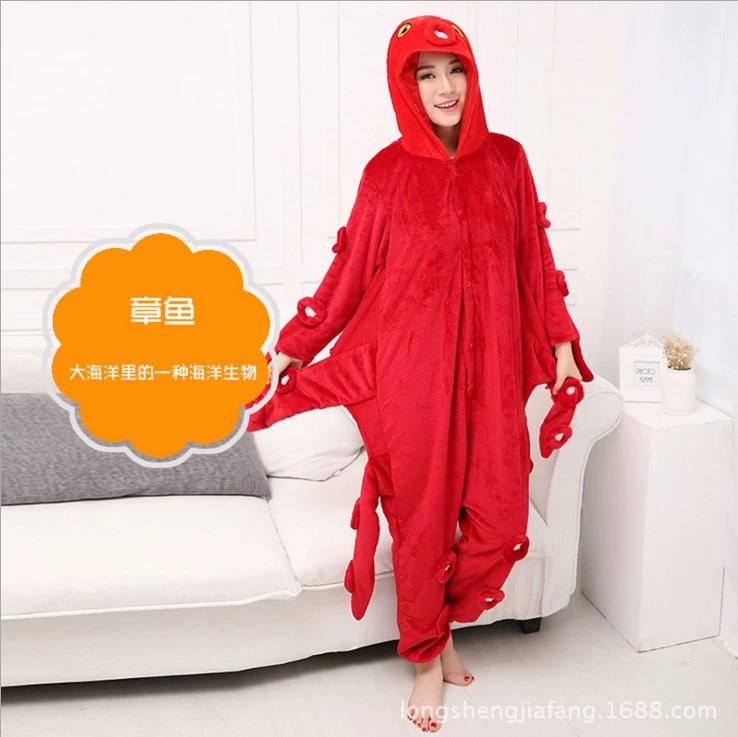 Осенне-зимняя лиса, цельная Пижама с мультяшными животными, фланелевая Мужская и женская домашняя одежда, Санта-Клаус, Белка-летяга, осьминог