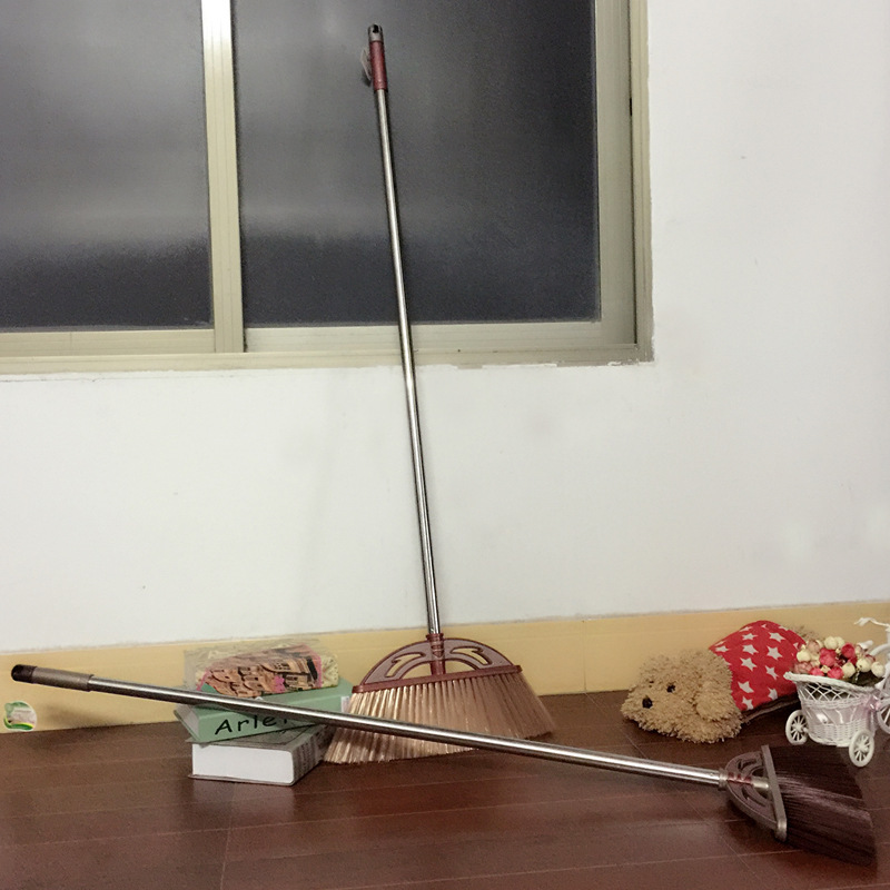 Household Plastic Broom for Daily Use Office Single Floor Cleaning Broom Stainless Steel Rod Long Handle Soft Wool Broom
