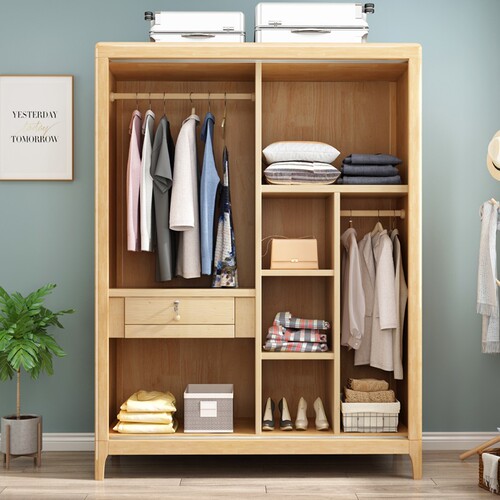 Nordic solid wood wardrobe modern minimalist bedroom sliding door storage cabinet home small apartment sliding door storage closet