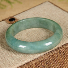 包邮翡翠玉手镯豆种缅甸手镯浅油青满绿翡翠玉女款玉手环送礼佳品