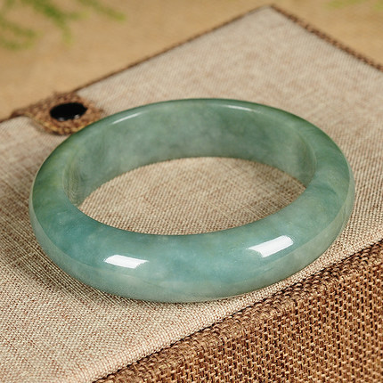 包邮翡翠玉手镯豆种缅甸手镯浅油青满绿翡翠玉女款玉手环送礼佳品