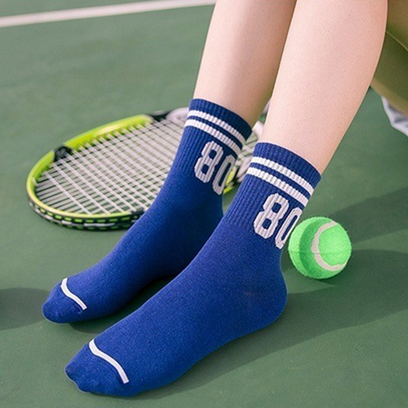 Autumn and Winter Cotton Striped Navy Style Sports Women's Socks Wholesale Letter and Number Street Style Mid-Calf Socks Letter Design