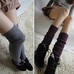 秋冬薄款豎紋羊毛羊絨堆堆襪套 過膝高筒襪 韓國護腿襪腳套女