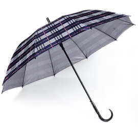 长柄伞条纹格子商务伞自动晴雨伞 男士双人直柄加固防风批发