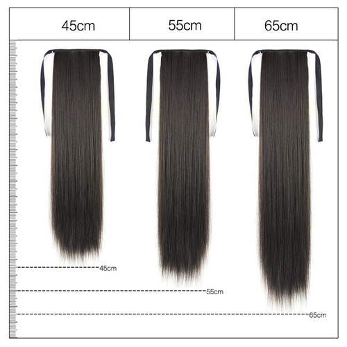 Wig long straight hair ponytail ladies strapped fake ponytail medium length short straight hair ponytail high temperature silk wig piece