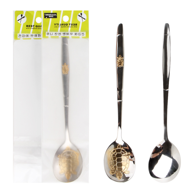Tortuga coreana cuchara chapada en oro cocina multiusos de acero inoxidable cuchara diaria restaurante del hotel vajilla cuchara entrega de una pieza