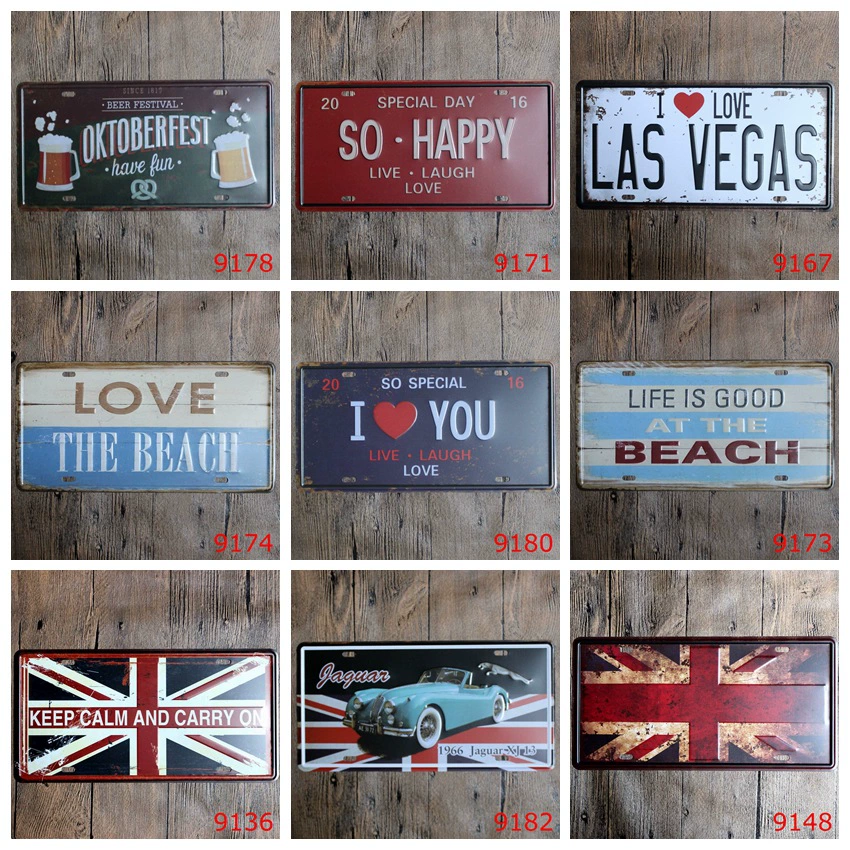 License Plate Tin Sign PT-22, 30×15 cm Frameless Retro Wall Decor for Restaurants