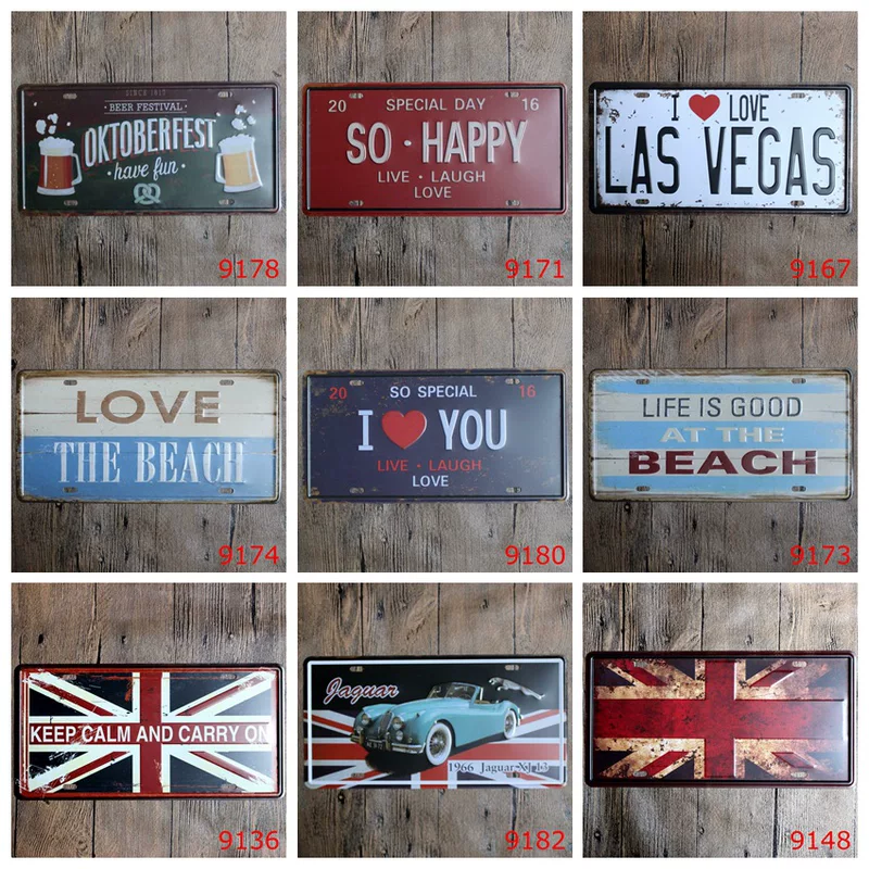 License Plate Tin Sign PT-22, 30×15 cm Frameless Retro Wall Decor for Restaurants