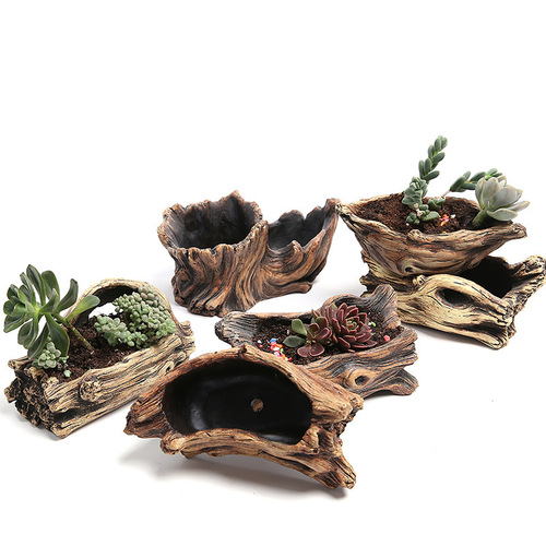 Factory direct supply creative cement succulent flowerpots old root carving succulent flowerpots ecological tree stump flowerpots wholesale