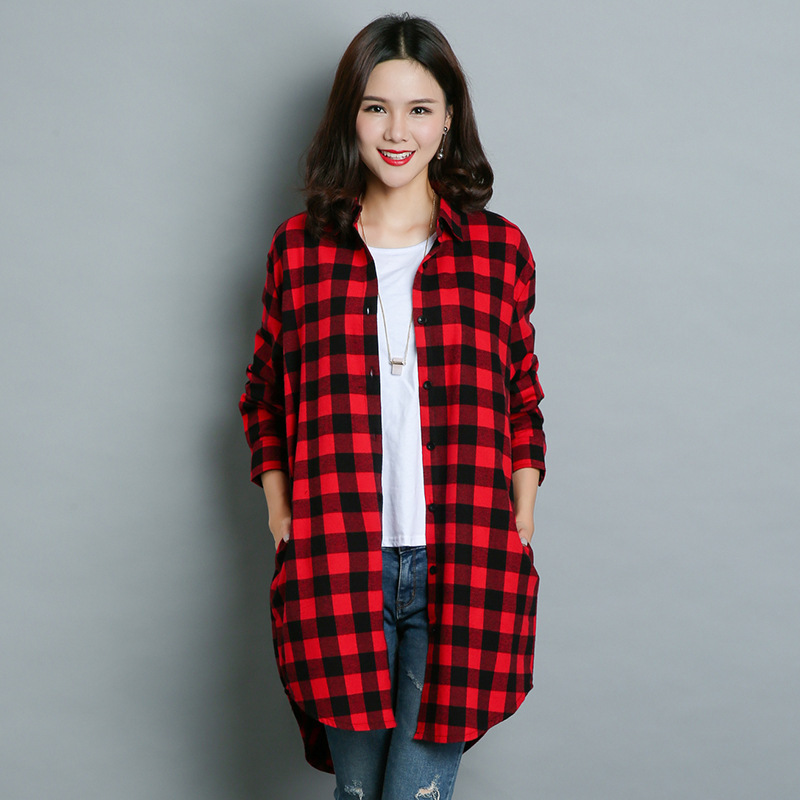 2026 Spring and Autumn New Style Plaid Shirt Women's Long Sleeve Mid-Length Checkered Shirt Casual Fashion Korean Style Women's Clothing