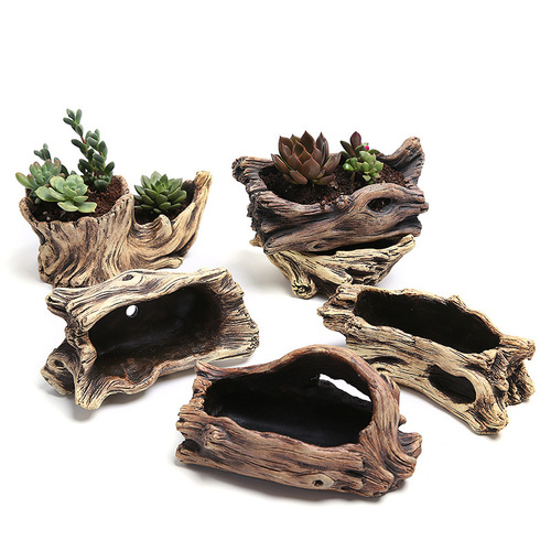 Factory direct supply creative cement succulent flowerpots old root carving succulent flowerpots ecological tree stump flowerpots wholesale