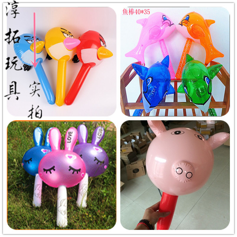 批发充气玩具小猪款气球卡通兔棒玩具夜摊热卖发光充气玩具