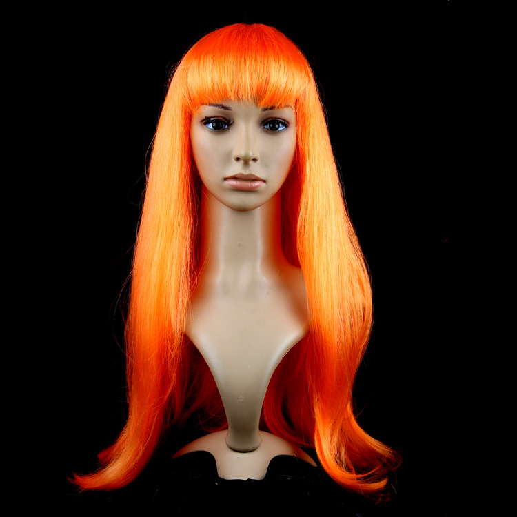 Comercio electrónico transfronterizo color micro-volumen flequillo Peluca de pelo largo y recto Reunión anual de Navidad vestir conjunto de cabello de color