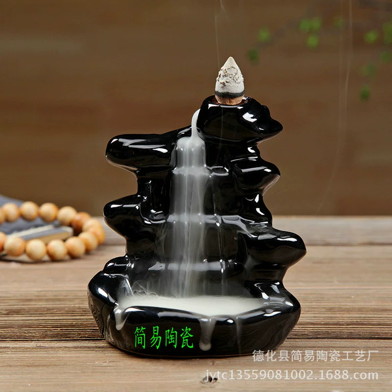 Ceramic Backflow Incense Burner, Lotus Inverted Design, Decorative Buddha Incense Holder
