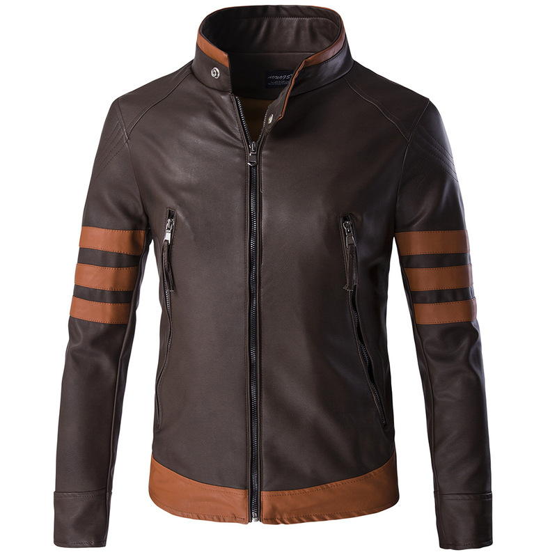 European Station Men's Large Size Stand Collar Leather Coat Wolverine Leather Jacket Logans Motorcycle Leather Coat Autumn Winter Coat European Station Men's Large Size Stand Collar Leather Coat Wolverine Leather Jacket Logans Motorcycle Leather Coat Autumn Winter Coat