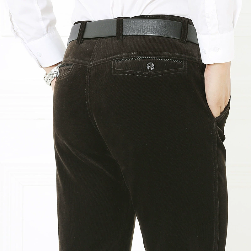 Осенне-зимние толстые вельветовые мужские брюки больших размеров, свободные прямые брюки, эластичные брюки для мужчин среднего возраста с высокой талией