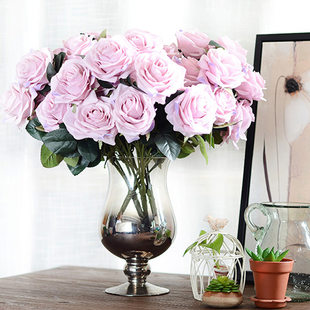 Id simulation flower wholesale 10 French rose home decoration fake flower wedding supplies silk flower