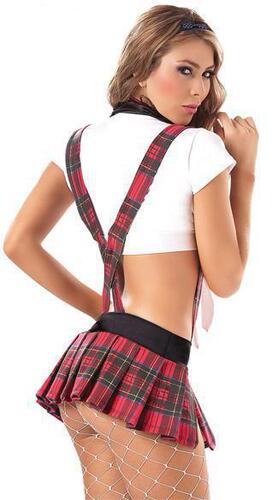 Sexy lingerie European and American foreign trade sexy uniform temptation red plaid suspenders student wear sexy suit wholesale