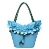 Capacious fashionable woven one-shoulder bag, trend of season, flowered