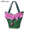 Capacious fashionable woven one-shoulder bag, trend of season, flowered