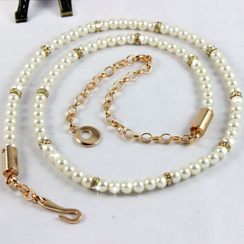 Chain from pearl, fashionable decorations, universal accessory, belt, Korean style