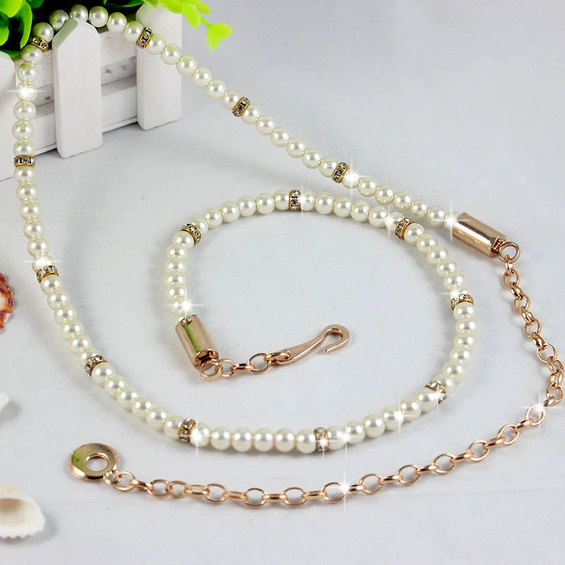 Chain from pearl, fashionable decorations, universal accessory, belt, Korean style