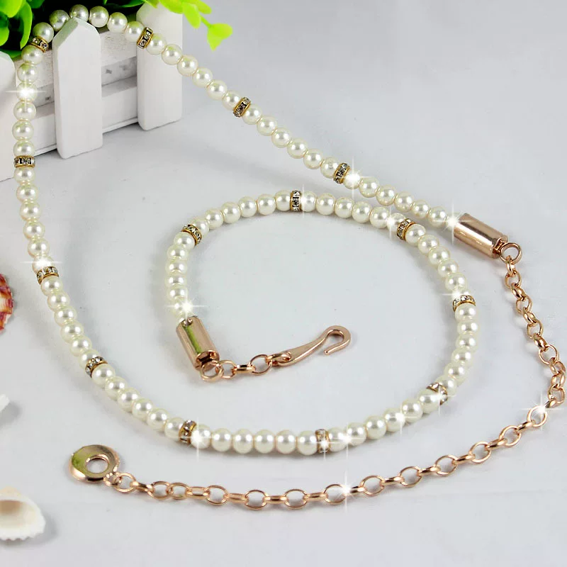 Chain from pearl, fashionable decorations, universal accessory, belt, Korean style