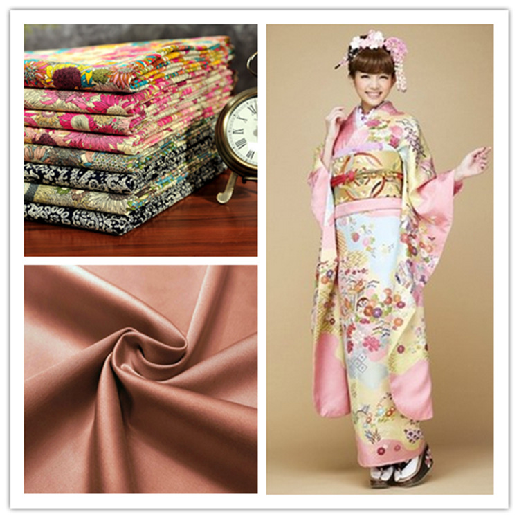 化纤梭织涤纶贡缎 丝和服旗袍古代女装面料数码印花布