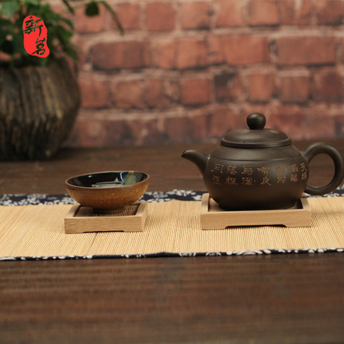 Japanese handmade insulation mat, bamboo fiber carbonized coaster, square tea ceremony tea mat, pot holder pot mat, bowl mat bamboo weave