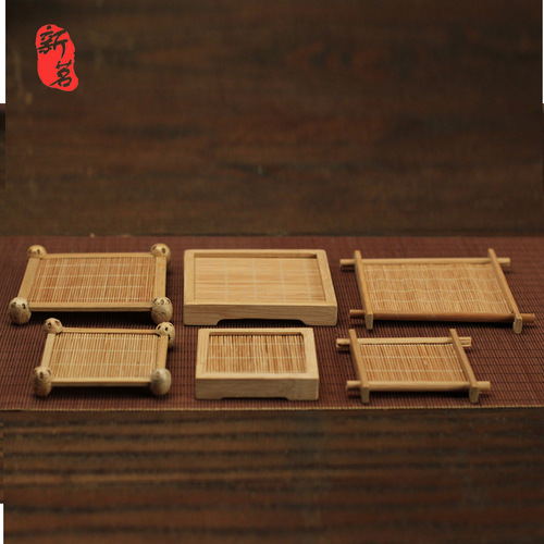 Japanese handmade insulation mat, bamboo fiber carbonized coaster, square tea ceremony tea mat, pot holder pot mat, bowl mat bamboo weave