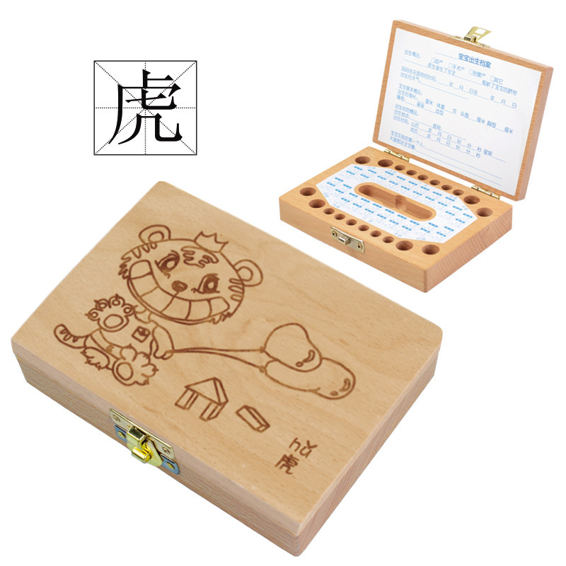 Caja de almacenamiento de dientes de madera personalizada para bebés, caja de regalo de cumpleaños creativa