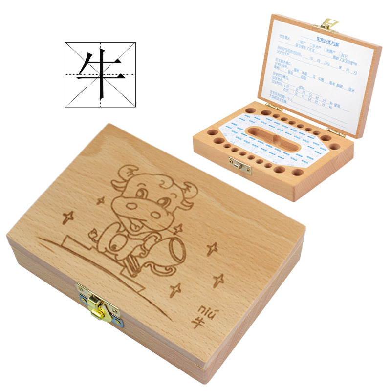 Caja de almacenamiento de dientes de madera personalizada para bebés, caja de regalo de cumpleaños creativa
