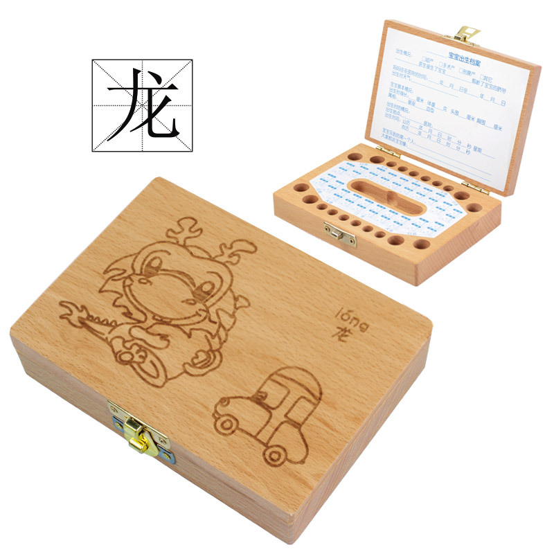 Caja de almacenamiento de dientes de madera personalizada para bebés, caja de regalo de cumpleaños creativa