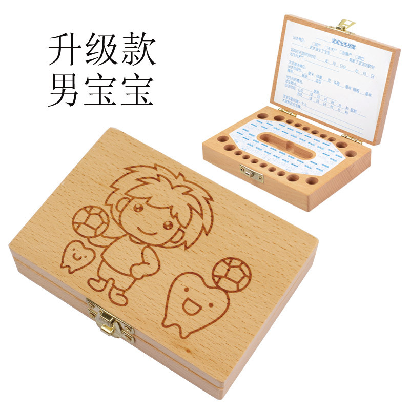 Caja de almacenamiento de dientes de madera personalizada para bebés, caja de regalo de cumpleaños creativa