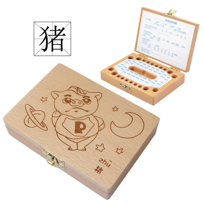Caja de almacenamiento de dientes de madera personalizada para bebés, caja de regalo de cumpleaños creativa