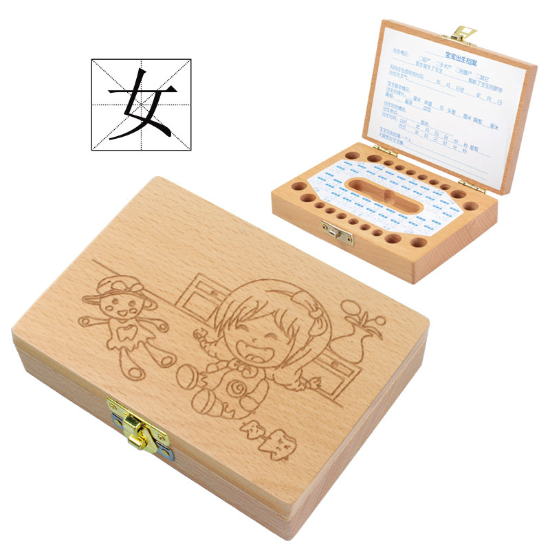 Caja de almacenamiento de dientes de madera personalizada para bebés, caja de regalo de cumpleaños creativa