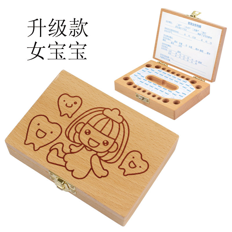Caja de almacenamiento de dientes de madera personalizada para bebés, caja de regalo de cumpleaños creativa