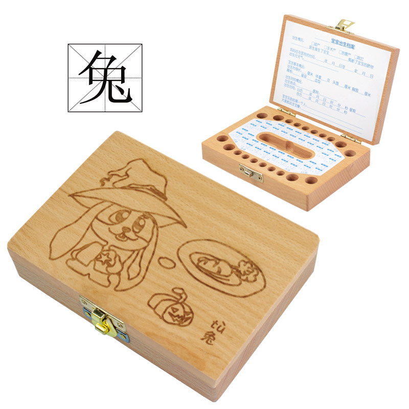 Caja de almacenamiento de dientes de madera personalizada para bebés, caja de regalo de cumpleaños creativa