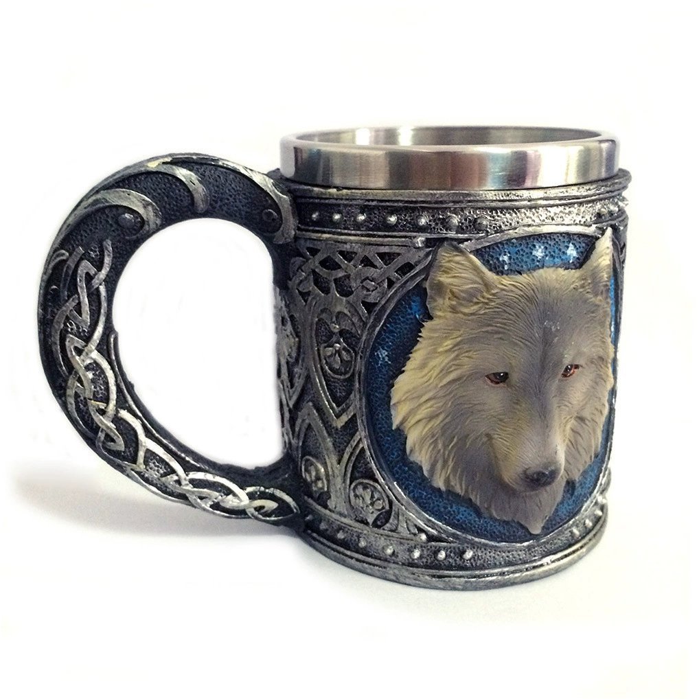 Двухслойная нержавеющая кружка Wolf King, 3D головка волка, 450 мл, ретро персонализированный подарок