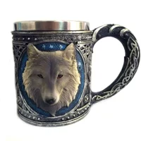 Двухслойная нержавеющая кружка Wolf King, 3D головка волка, 450 мл, ретро персонализированный подарок